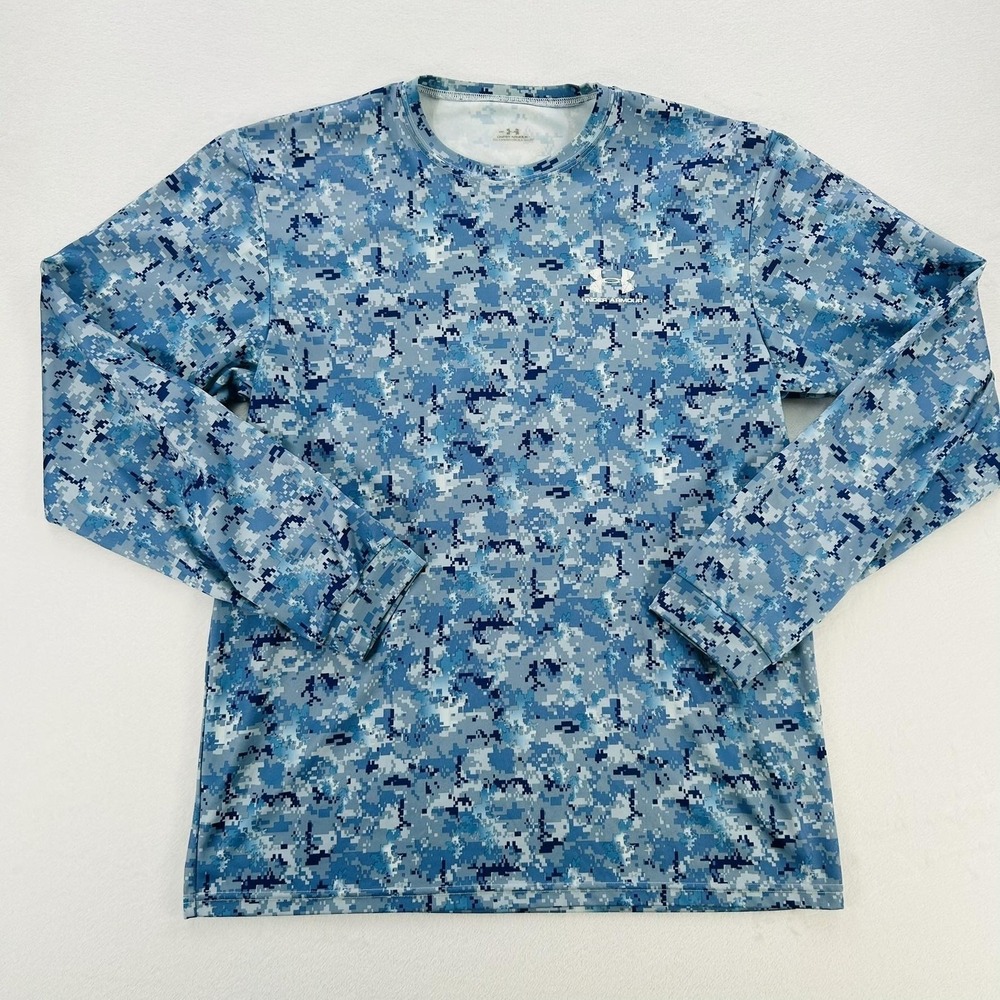 Under Armour Performance Shirt Mens M Blue Digital Camo Long Sleeve Top